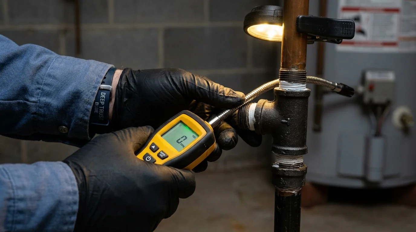 Gas leak detection with electronic sniffer by Johns Plumbing LLC in Pflugerville