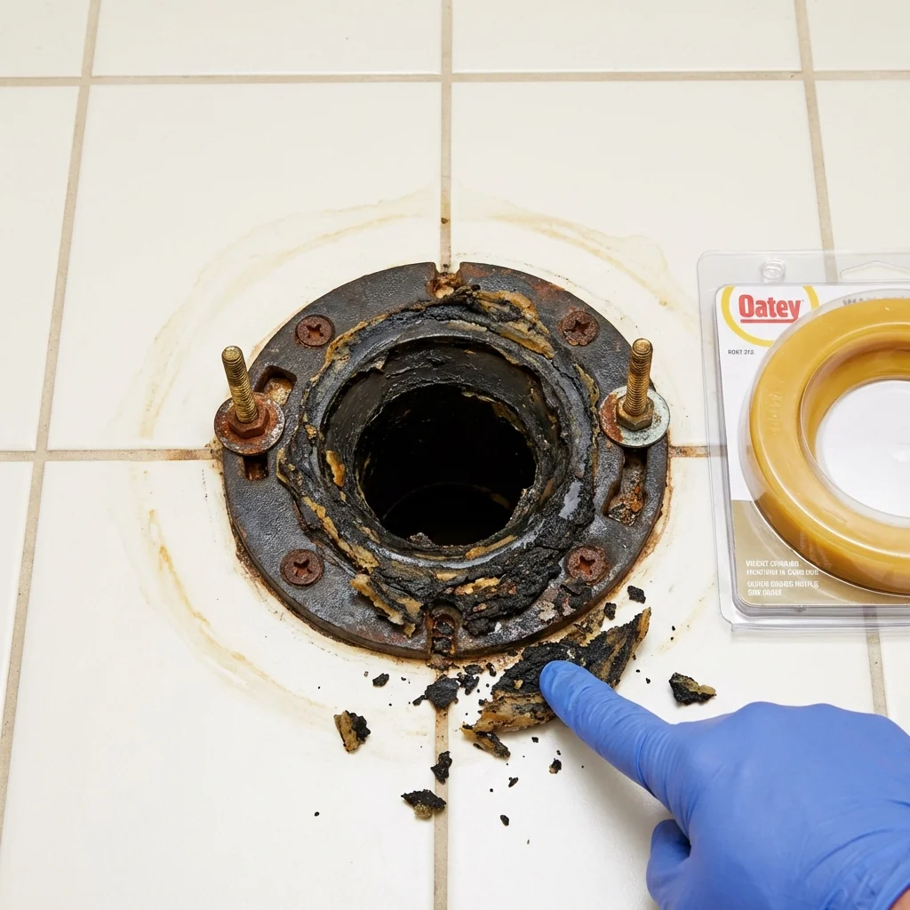 Failed wax ring showing water seepage at the base of a toilet in a Pflugerville, TX home